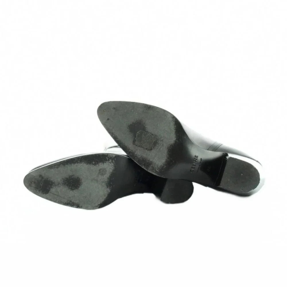 Celine Short Boots Leather Belt Pointed Toe Logo 36 Black - Picture 5 of 6